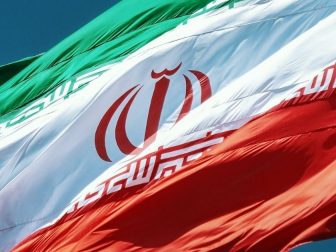 Closeup of Iran flag waving