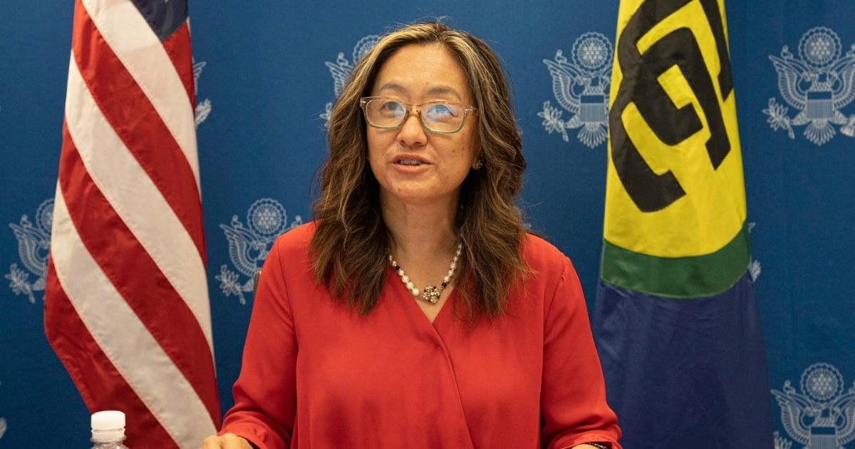 Acting Assistant Secretary for Western Hemisphere Affairs Julie J. Chung joins Secretary Blinken’s virtual roundtable with Foreign Ministers of the Caribbean Community (CARICOM), from the U.S. Department of State in Washington, D.C. on April 21, 2021.