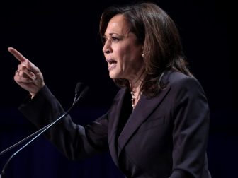 U.S. Senator Kamala Harris speaking with attendees at the 2019 California Democratic Party State Convention at the George R. Moscone Convention Center in San Francisco, California.