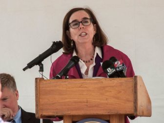 Governor Kate Brown provides remarks at the ribbon cutting ceremony.