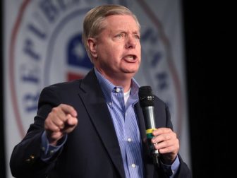 U.S. Senator Lindsey Graham speaking with attendees at the 2015 Iowa Growth & Opportunity Party at the Varied Industries Building at the Iowa State Fairgrounds in Des Moines, Iowa.