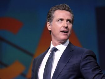 Governor Gavin Newsom speaking with attendees at the 2019 California Democratic Party State Convention at the George R. Moscone Convention Center in San Francisco, California