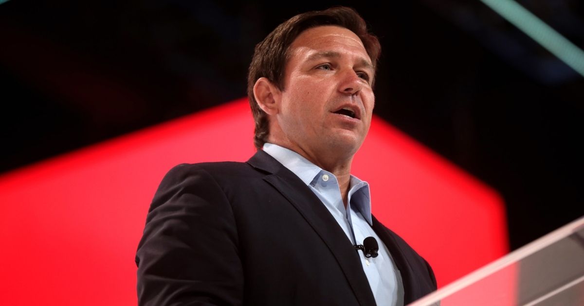 Governor Ron DeSantis speaking with attendees at the 2021 Student Action Summit hosted by Turning Point USA at the Tampa Convention Center in Tampa, Florida.
