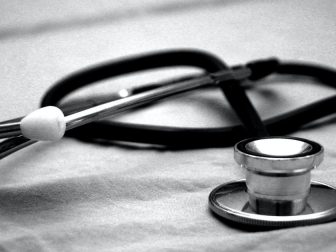 Closeup of stethoscope in black and white