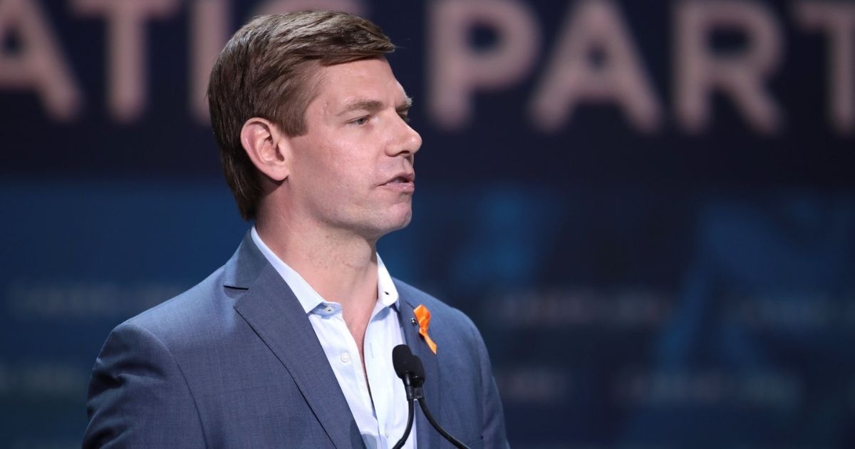 U.S. Congressman Eric Swalwell speaking with attendees at the 2019 California Democratic Party State Convention at the George R. Moscone Convention Center in San Francisco, California.