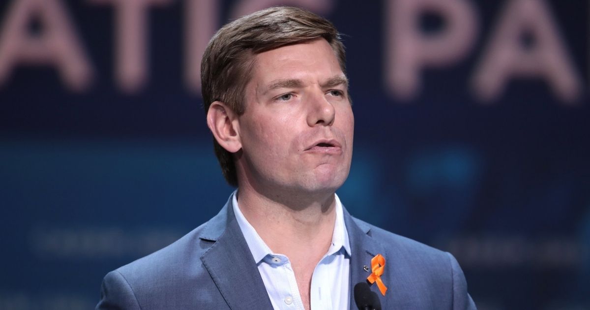 U.S. Congressman Eric Swalwell speaking with attendees at the 2019 California Democratic Party State Convention at the George R. Moscone Convention Center in San Francisco, California