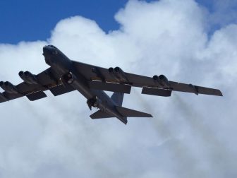 A U.S Air Force B-52 Stratofortress bomber from Minot Air Force Base, North Dakota, takes flight June 16, 2016, at Andersen Air Force Base, Guam.