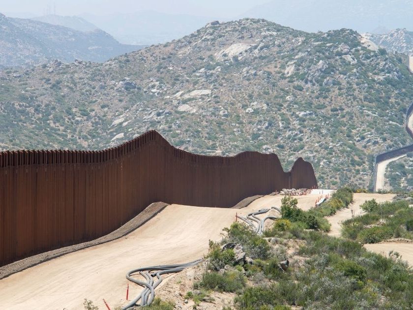 The Mexican-American border, with some construction still ongoing on the American side.