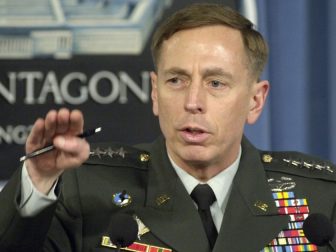 Then-U.S. Army Gen. David H. Petraeus briefs reporters at the Pentagon on April 26, 2007.