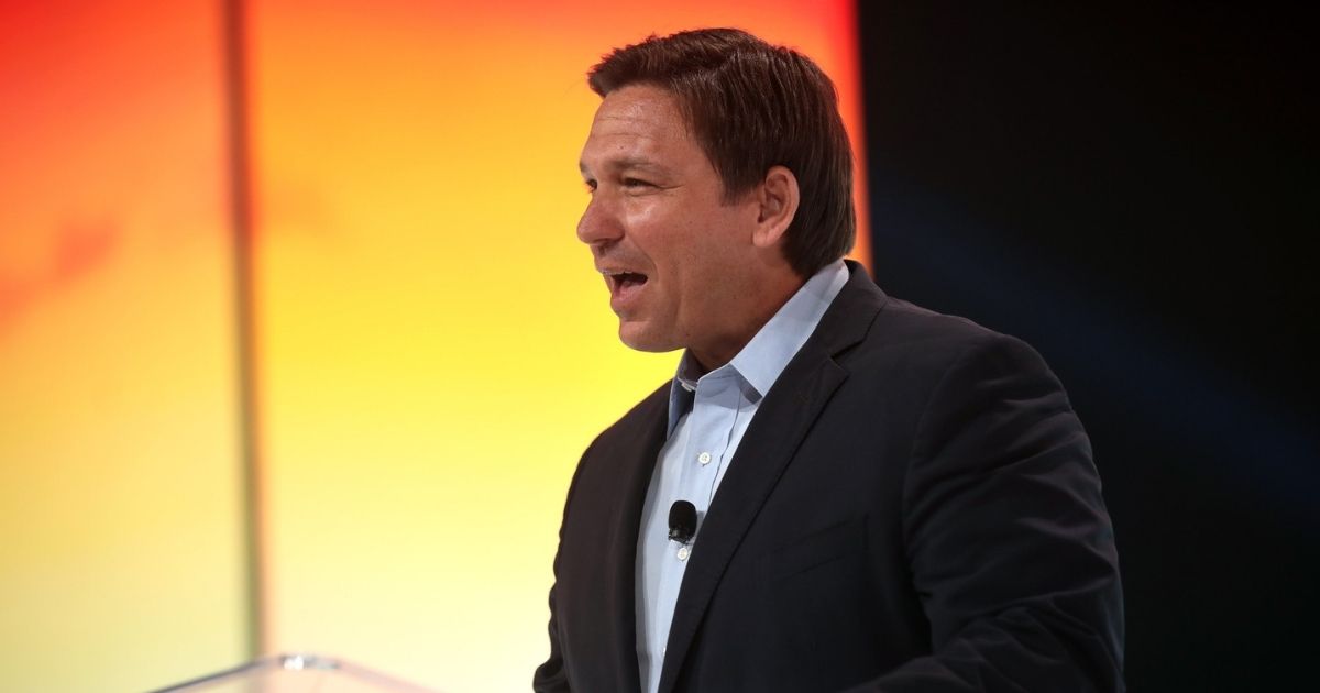 Governor Ron DeSantis speaking with attendees at the 2021 Student Action Summit hosted by Turning Point USA at the Tampa Convention Center in Tampa, Florida.