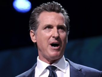 Democratic California Gov. Gavin Newsom speaking with attendees at the 2019 California Democratic PArty State Convention in San Francisco.