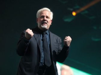 Glenn Beck speaking with attendees at the 2019 Student Action Summit hosted by Turning Point USA at the Palm Beach County Convention Center in West Palm Beach, Florida.