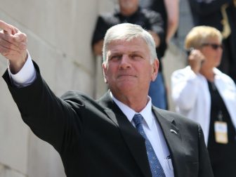 Rev. Franklin Graham greets attendees at a stop in Lincoln, Neb. during his Decision America tour in 2016.