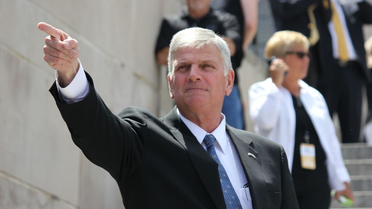 Rev. Franklin Graham greets attendees at a stop in Lincoln, Neb. during his Decision America tour in 2016.