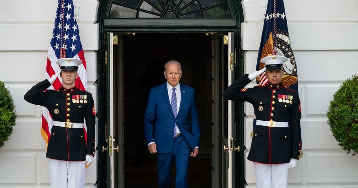 President Joe Biden arrives to delivers remarks to essential and frontline workers and military families attending the Fourth of July celebration, Sunday, July 4, 2021, on the South Lawn of the White House. (Official White House Photo by Katie Ricks)