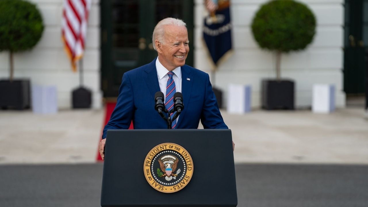 President Joe Biden delivers remarks to essential and frontline workers and military families attending the Fourth of July celebration, Sunday, July 4, 2021, on the South Lawn of the White House. (Official White House Photo by Katie Ricks)