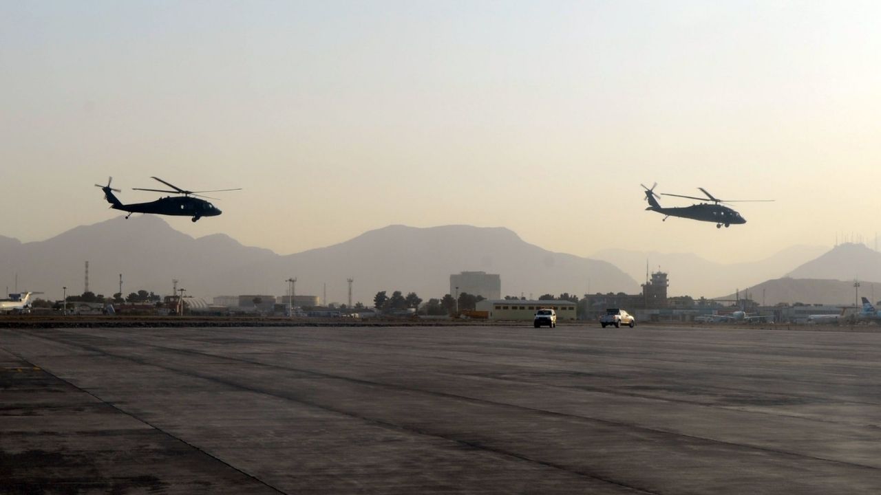 U.S. Secretary of State John Kerry and his traveling party take off for a meeting in Kabul, Afghanistan, with Afghan President Hamid Karzai on October 11, 2013. [State Department photo/ Public Domain]