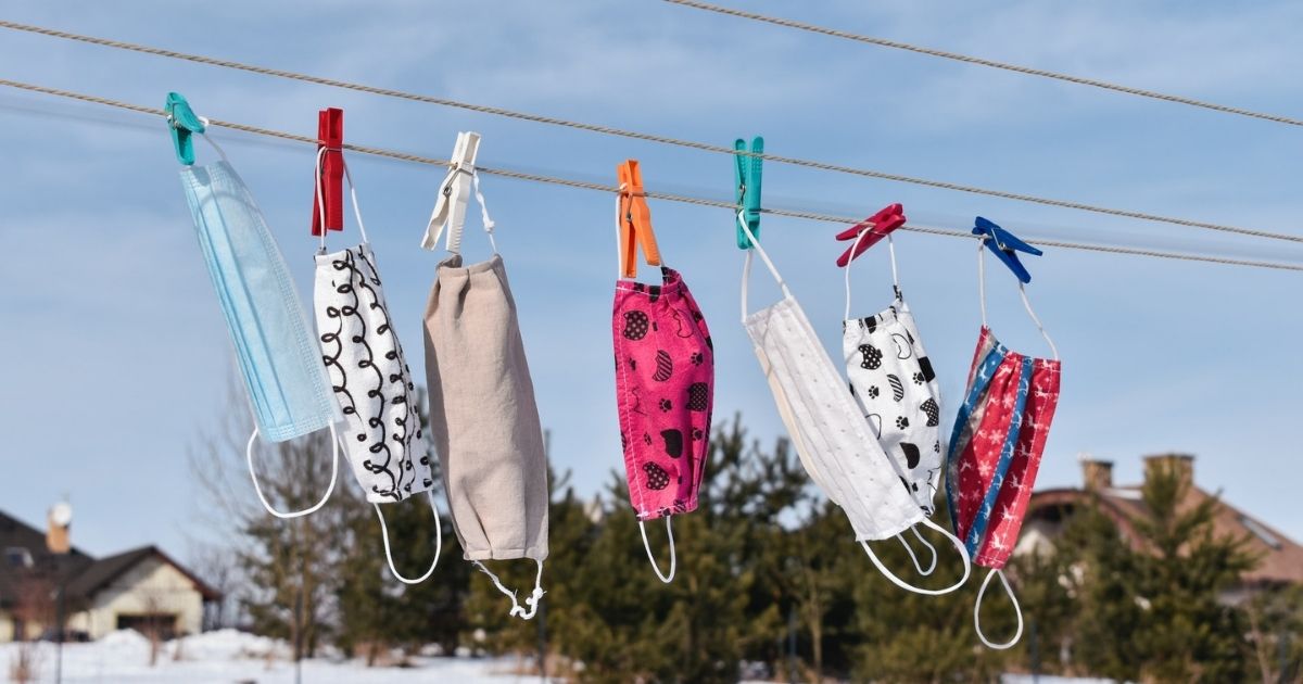 Masks hanging on a clothesline