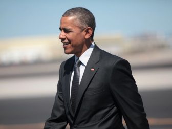 President Barack Obama after arriving on Air Force One at Phoenix Sky Harbor Airport in Phoenix, Arizona.