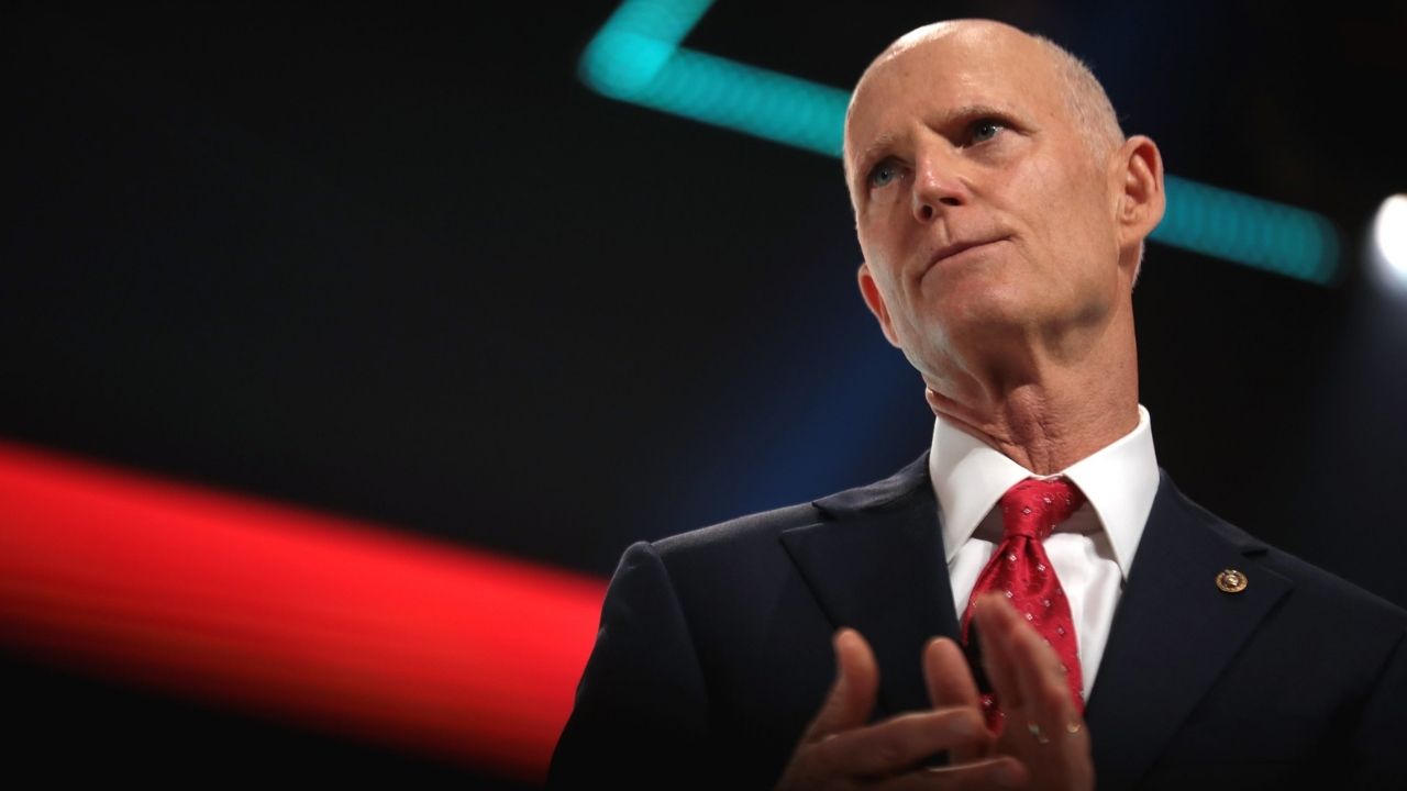 U.S. Senator Rick Scott speaking with attendees at the 2021 Student Action Summit hosted by Turning Point USA at the Tampa Convention Center in Tampa, Florida.