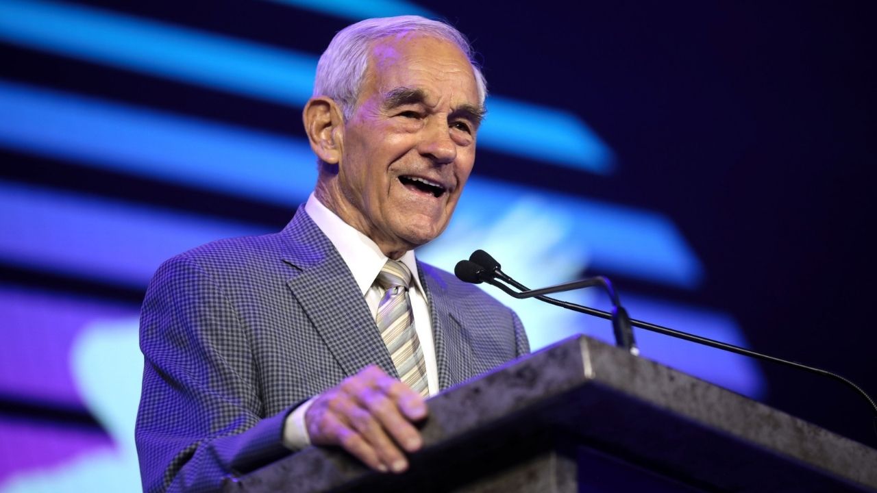 Former U.S. Congressman Ron Paul speaking with attendees at Revolution 2021 hosted by Young Americans for Liberty at Gaylord Palms Resort and Convention Center in Kissimmee, Florida.