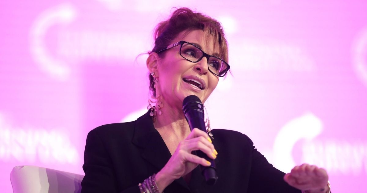 Former Republican Alaska Gov. Sarah Palin speaks at the 2021 Young Women's Leadership Summit hosted by Turning Point USA in Grapevine, Texas