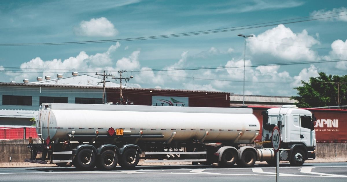 White container truck on the road