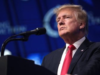 Former President of the United States Donald Trump speaking with attendees at the "Rally to Protect Our Elections" hosted by Turning Point Action at Arizona Federal Theatre in Phoenix, Arizona.