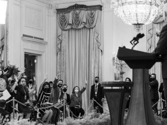 President Joe Biden takes questions from reporters following his remarks on COVID-19 Tuesday, Aug. 3, 2021, in the East Room of the White House.