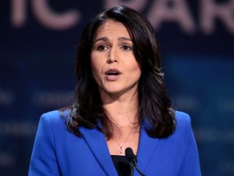 U.S. Congresswoman Tulsi Gabbard speaking with attendees at the 2019 California Democratic Party State Convention at the George R. Moscone Convention Center in San Francisco, California.