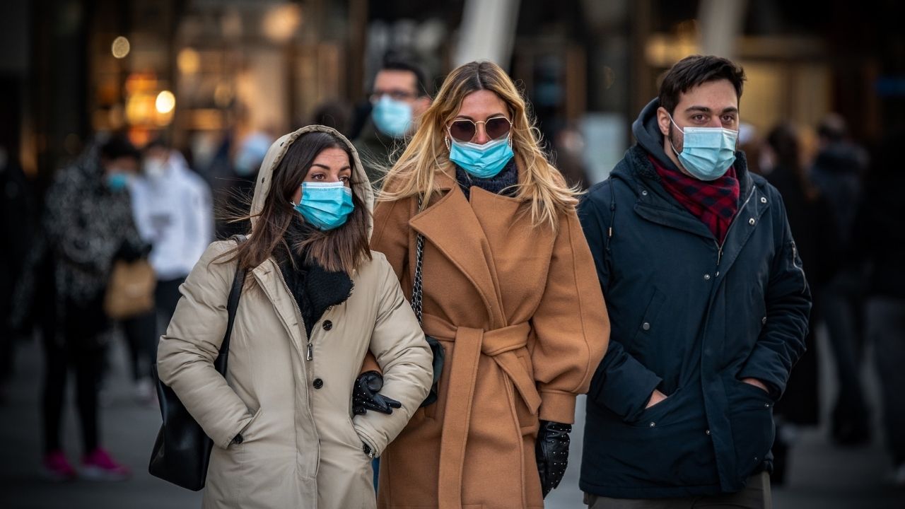 People out for a walk during the Covid 19 Pandemic in Milan