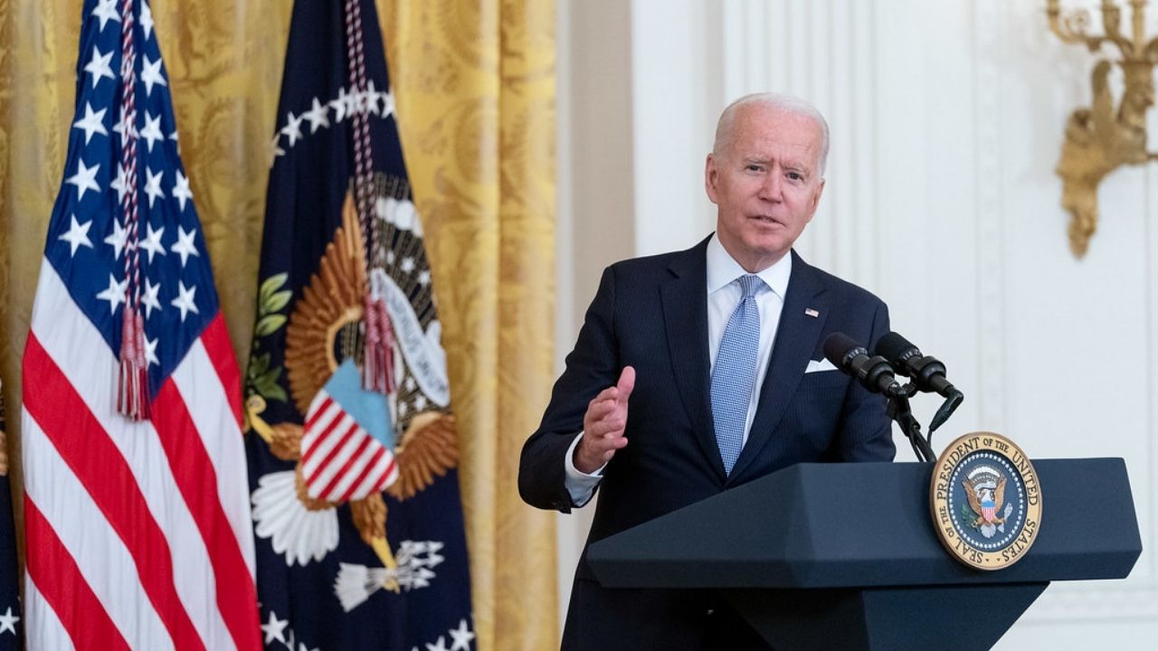 President Joe Biden delivers remarks on COVID-19 and the economy, Thursday, July 29, 2021, in the East Room of the White House. (Official White House Photo by Erin Scott)