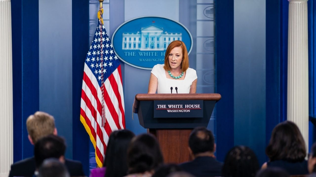 Press Secretary Jen Psaki answers questions from members of the press Monday, July 26, 2021, in the James S. Brady Press Briefing Room of the White House. (Official White House Photo by Cameron Smith)