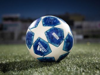 Blue and white soccer ball