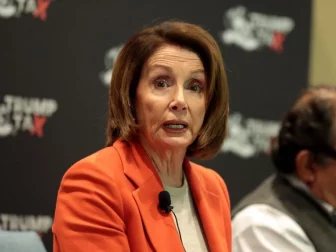 Minority Leader Nancy Pelosi speaking with attendees at a Trump Tax Town Hall hosted by Tax March at Events on Jackson in Phoenix, Arizona.