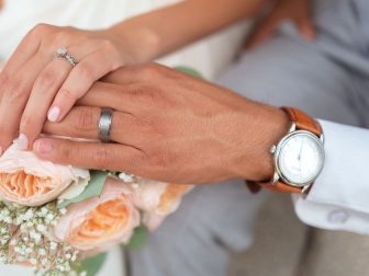 Man and woman wearing wedding bands