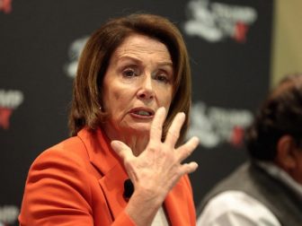 Minority Leader Nancy Pelosi speaking with attendees at a Trump Tax Town Hall hosted by Tax March at Events on Jackson in Phoenix, Arizona.