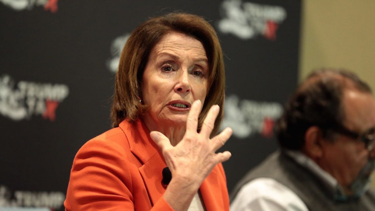 Minority Leader Nancy Pelosi speaking with attendees at a Trump Tax Town Hall hosted by Tax March at Events on Jackson in Phoenix, Arizona.