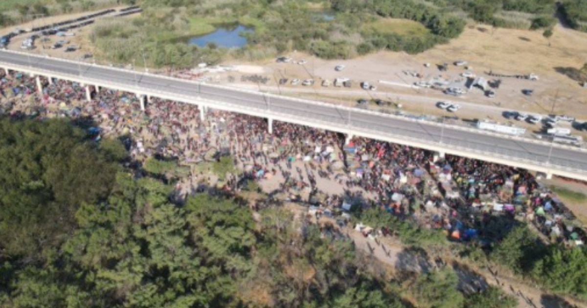 An image from a Fox News drone captured thousands of illegal immigrants under a bridge in Del Rio, Texas, on Sept. 19.