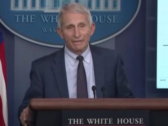 Dr. Anthony Fauci gives an update on the COVID-19 pandemic during a White House press briefing on Wednesday.