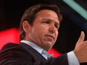 Governor Ron DeSantis speaking with attendees at the 2021 Student Action Summit hosted by Turning Point USA at the Tampa Convention Center in Tampa, Florida