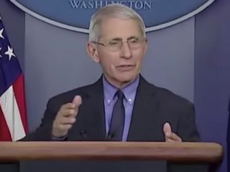 Dr. Anthony Fauci addresses reporters from the White House on April 17, 2020.