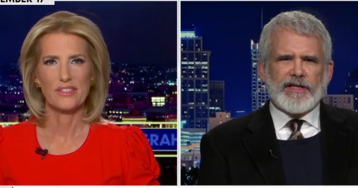 Vaccine scientist Dr. Robert Malone, right, speaks with Fox News host Laura Ingraham regarding the omicron variant.