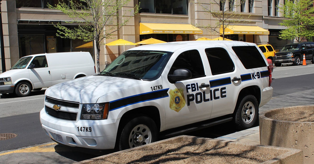 A marked FBI Police unit at the J. Edgar Hoover building in downtown Washington, DC.