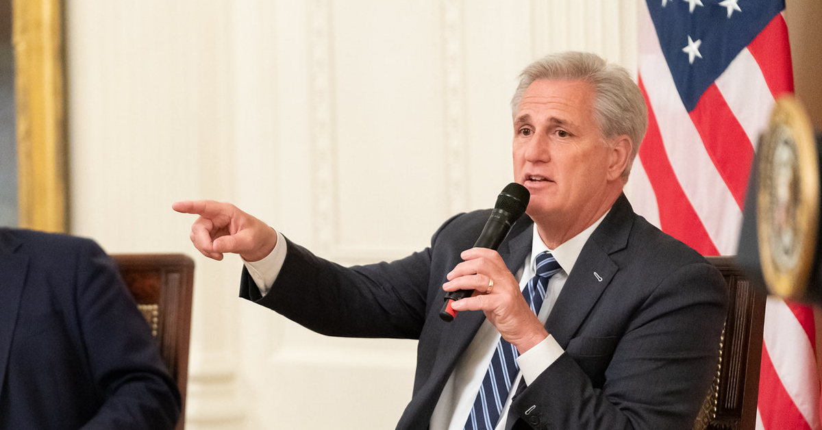 Special Assistant to the President for Innovation Policy and Initiatives Matt Lira speaks with House Minority Leader Kevin McCarthy, R-Calif., Thursday, July 11, 2019, during the Presidential Social Media Summit in the East Room of the White House.
