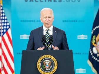 President Joe Biden delivers remarks on the COVID-19 response and vaccination program, Thursday, October 14, 2021, in the South Court Auditorium in the Eisenhower Executive Office Building at the White House.