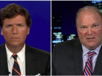 Special Counsel Michael Gableman, right, appeared on Tucker Carlson, left, on Tuesday to discuss widespread voter fraud in Wisconsin during the 2020 election.