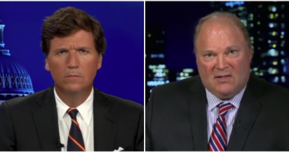 Special Counsel Michael Gableman, right, appeared on Tucker Carlson, left, on Tuesday to discuss widespread voter fraud in Wisconsin during the 2020 election.