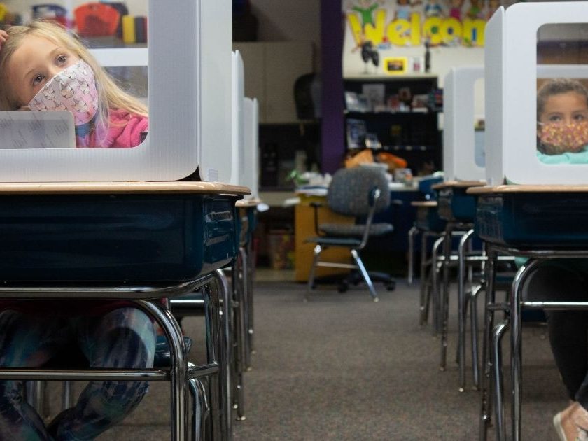 Second graders sitting in classroom at Wesley Elementary School.