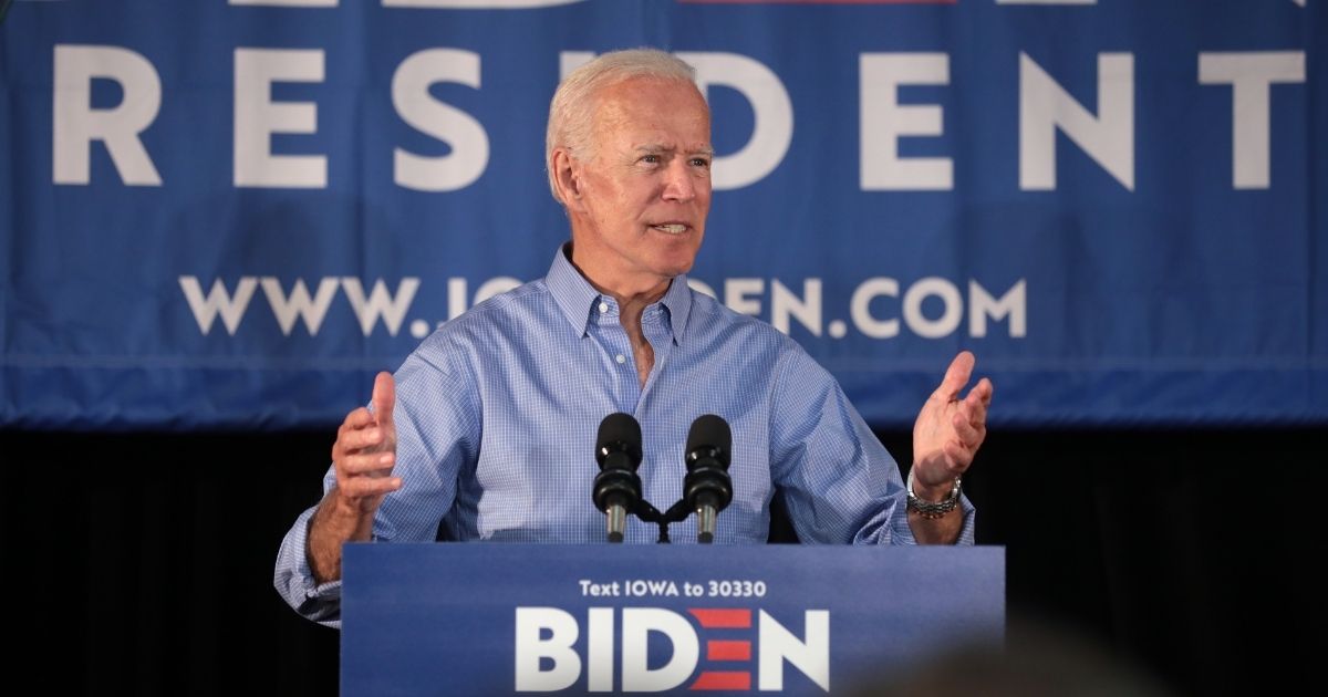 President Joe Biden speaking with supporters at a community event at the Best Western Regency Inn in Marshalltown, Iowa, July 4, 2019.